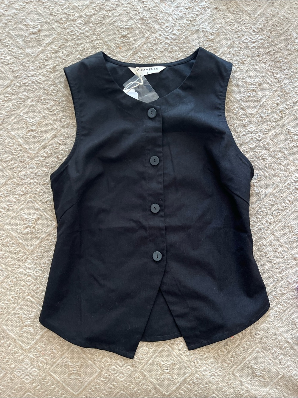 NWT Commense Black Linen Blend Button Front Vest Top Minimalist Sleeveless - Picture 4 of 6